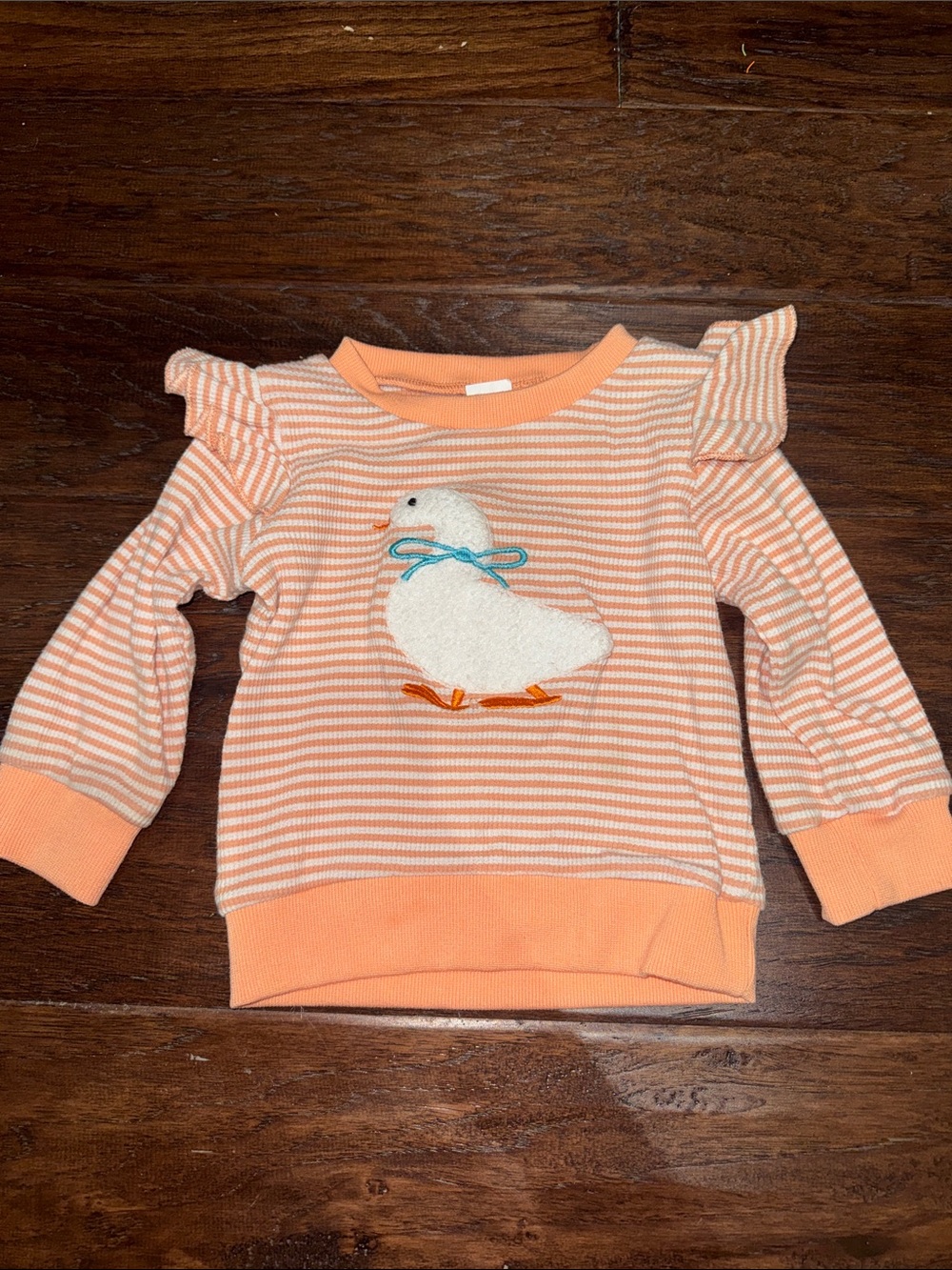 Girls Peach Striped Duck Appliqué Sweater